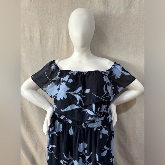Lane Bryant 4 way navy blue floral dress off shoulder sleeveless - Picture 14 of 16